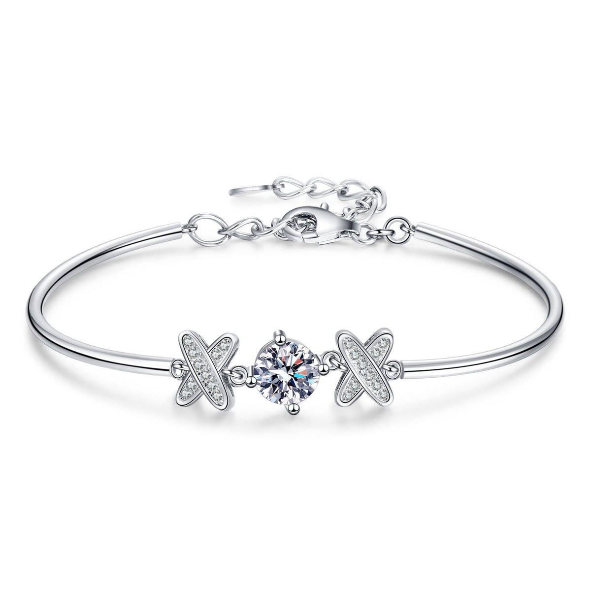 Felistly Jewelry: 1CT Moissanite Bow Bracelet - 925 Silver Platinum Plated Korean Fashion Jewelry