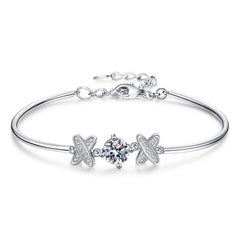 Felistly Jewelry: 1CT Moissanite Bow Bracelet - 925 Silver Platinum Plated Korean Fashion Jewelry