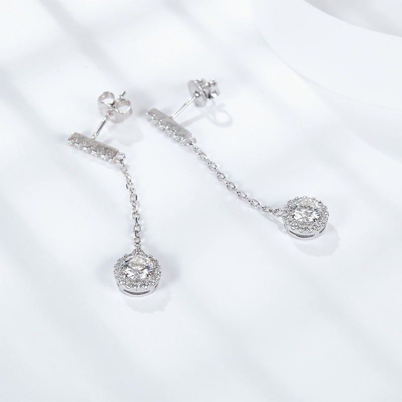 1 Carat Moissanite Drop Earrings – 925 Silver Princess Stud for Women (Minimalist Elegance)
