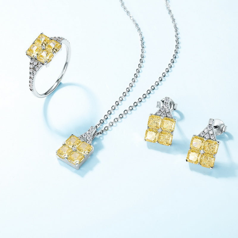 Designer Yellow Diamond Stud Earrings – 925 Silver Snowflake Diamond Halo (Modern Luxury)