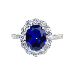 Felistly Jewelry: S925 Sterling Silver Sapphire Ring for Women, Solitaire Pigeon Egg Shape with Luxurious Full Halo