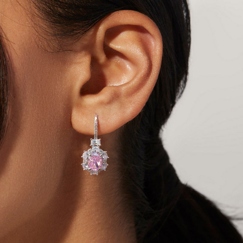 Pink Snowflake Diamond Earrings – 925 Silver Lab-Grown Trendy Jewelry