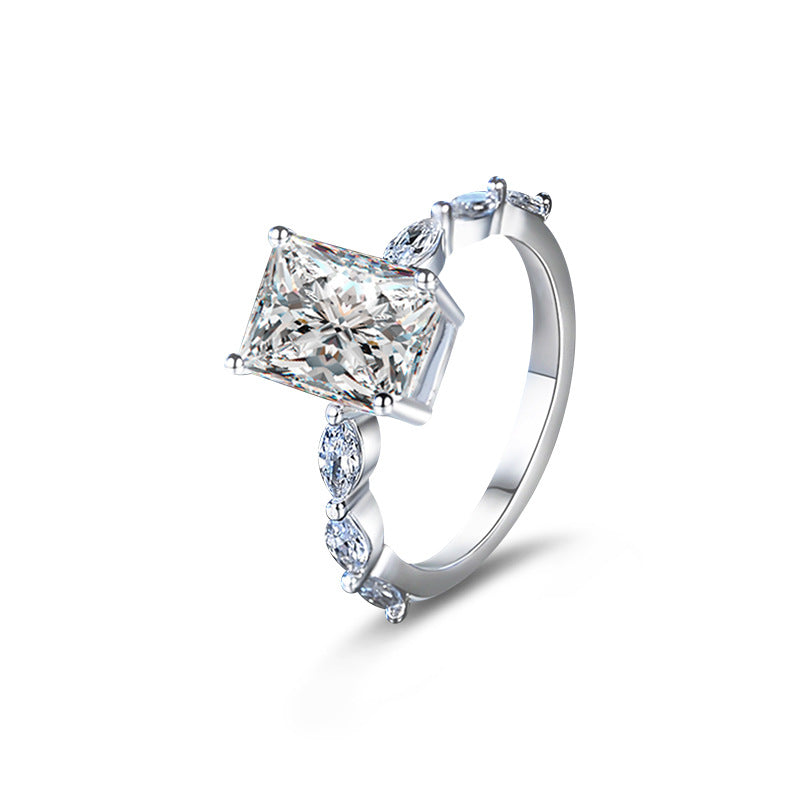 Luxury 3ct Rectangular Moissanite Ring – Platinum-Plated 925 Silver 'Starry Sky' Collection
