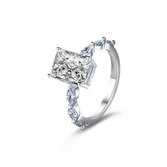 Luxury 3ct Rectangular Moissanite Ring – Platinum-Plated 925 Silver 'Starry Sky' Collection
