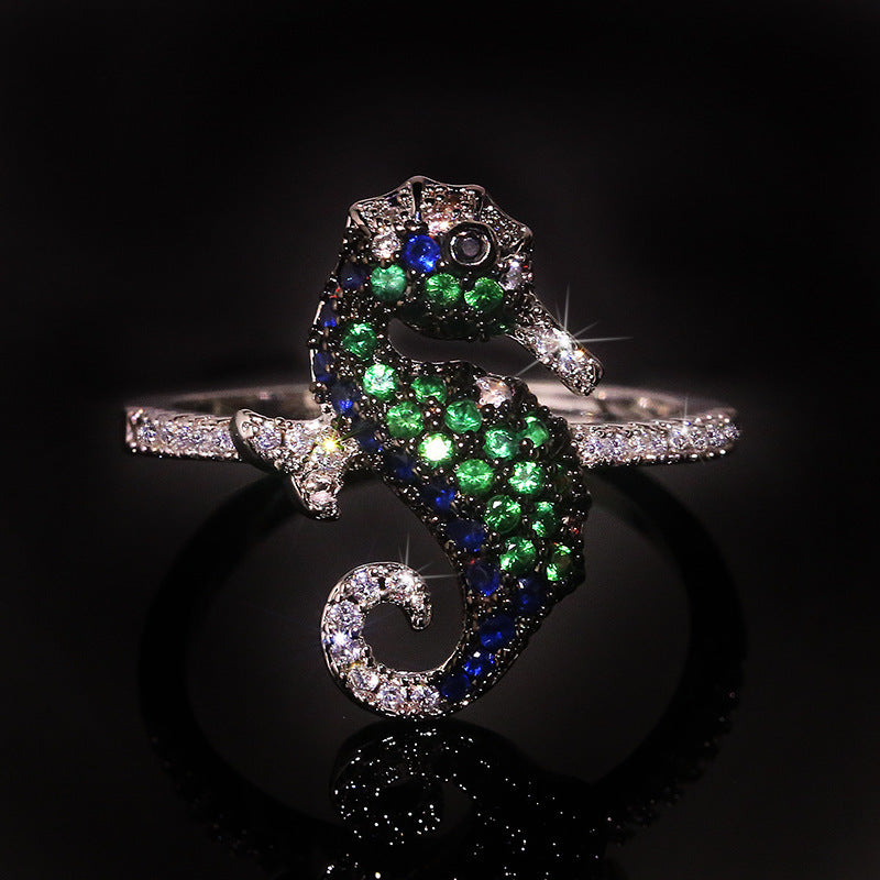 Felistly Jewelry: Bestseller Seahorse-Inspired Topaz & Colored Zircon Ring for Women, Creative Ocean-Themed Statement Ring