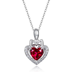 Delicate Love Heart Lab Ruby Pendant – 925 Silver Dainty Collarbone Chain for Women