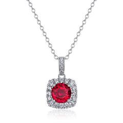Luxury Square Pavé Ruby Pendant Necklace – Lab-Created Gemstone in 925 Silver