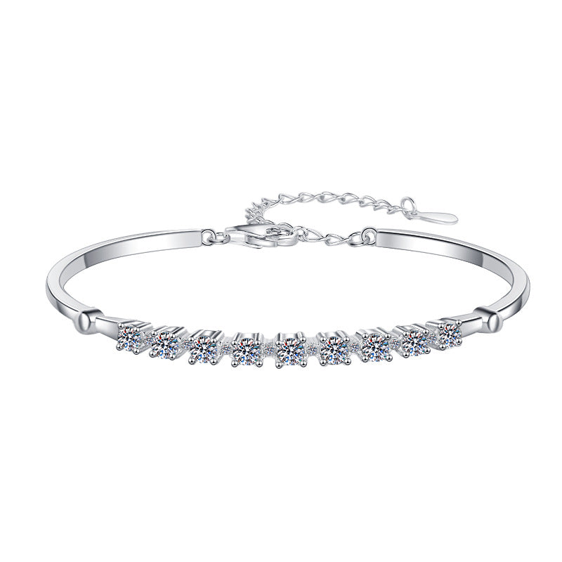 Felistly Jewelry: Adjustable Moissanite Slider Bracelet Set - 925 Silver Stackable Bangle & Chain