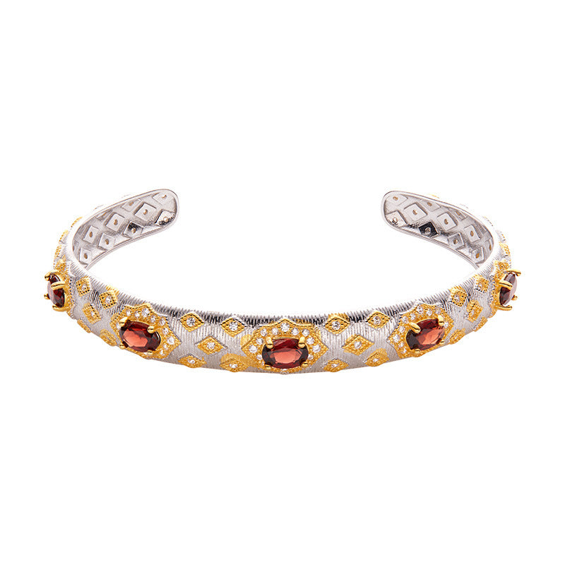 Felistly Jewelry: Royal Vintage Garnet Bracelet - 925 Silver Antique Inspired Jewelry for Women