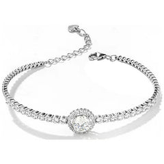 Felistly Jewelry: Ladies' Moissanite Bracelet - S925 Sterling Silver Round Bezel Bangle, Dainty & Lightweight Luxury Pavé Design