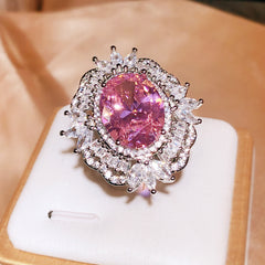 Felistly Jewelry: New Arrival Pink Zircon Full Pavé Pink Tourmaline Open Ring for Women
