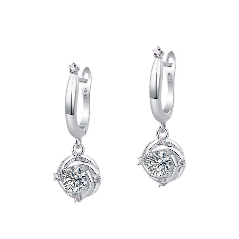 Floral Moissanite Drop Earrings - 925 Silver Women's Elegant Jewelry for Daily Wear