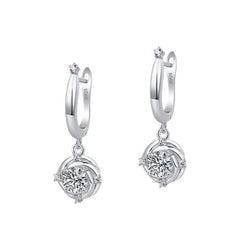 Floral Moissanite Drop Earrings - 925 Silver Women's Elegant Jewelry for Daily Wear