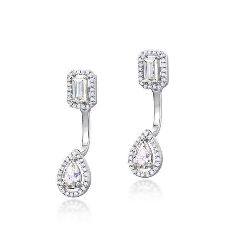 2-Way Pear Moissanite Earrings - 925 Silver Convertible Stud/Dangle Earrings