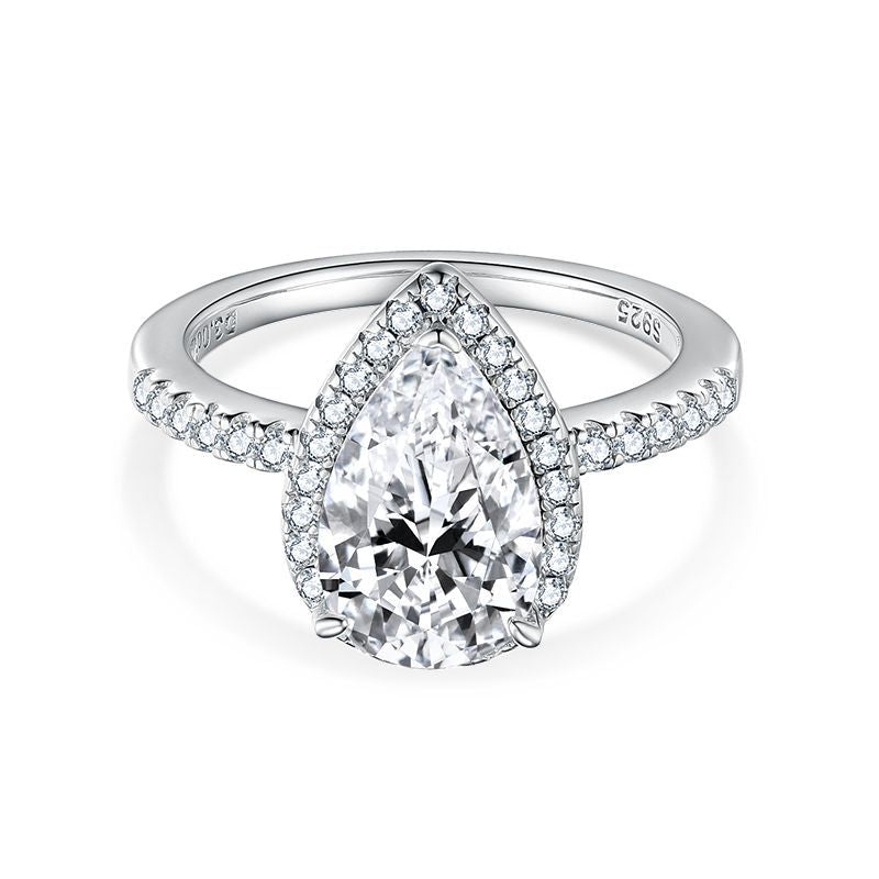 Felistly Jewelry: 3ct Pear Moissanite Solitaire Ring | 18K Gold Plated Sterling Silver | Diamond-like Jewelry
