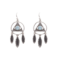Handmade Larimar Silver Earrings - Vintage Bohemian Fringe Jewelry for Women