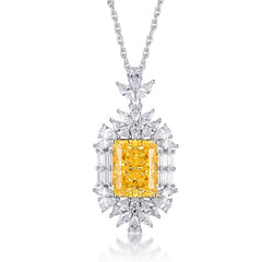 Luxury 24CT High Carbon Diamond Statement Necklace - Featuring 8x10mm Snowflake Cut Yellow Diamond in 925 Sterling Silver