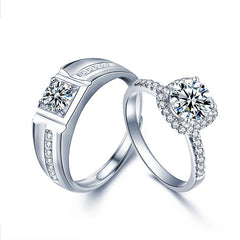 "His & Hers Moissanite Wedding Bands - Platinum Plated 925 Silver (Destined Love Collection)