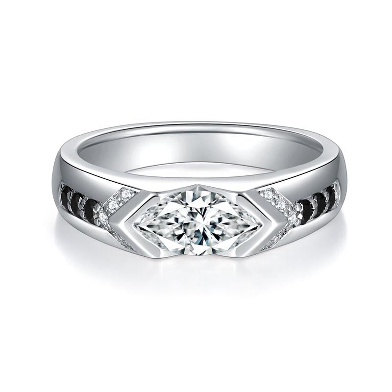 Unique 1ct Marquise Moissanite Ring - 5x10mm Elongated Cut in Platinum Plated 925 Silver