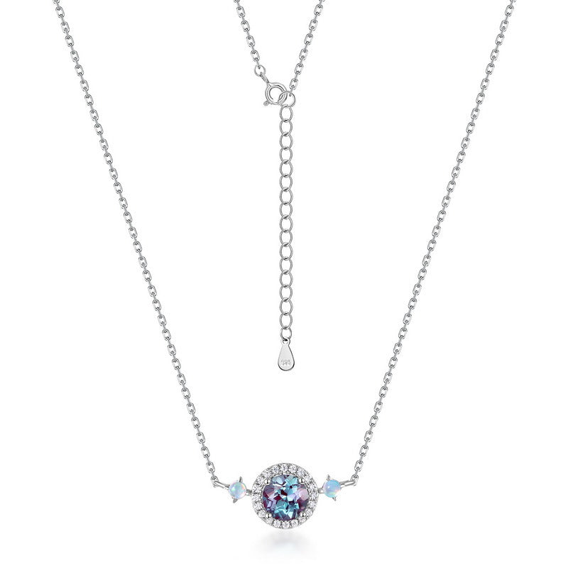 Designer Alexandrite Color-Shift Necklace – 925 Silver Halo Pendant with Princess Chain
