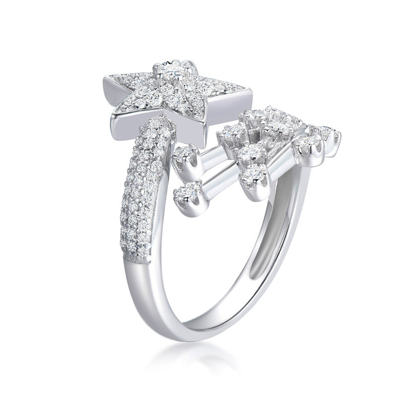 engagement rings for women | Celestial Comet Ring - 925 Silver with Platinum Plating & Pavé Moissanites