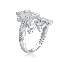 engagement rings for women | Celestial Comet Ring - 925 Silver with Platinum Plating & Pavé Moissanites