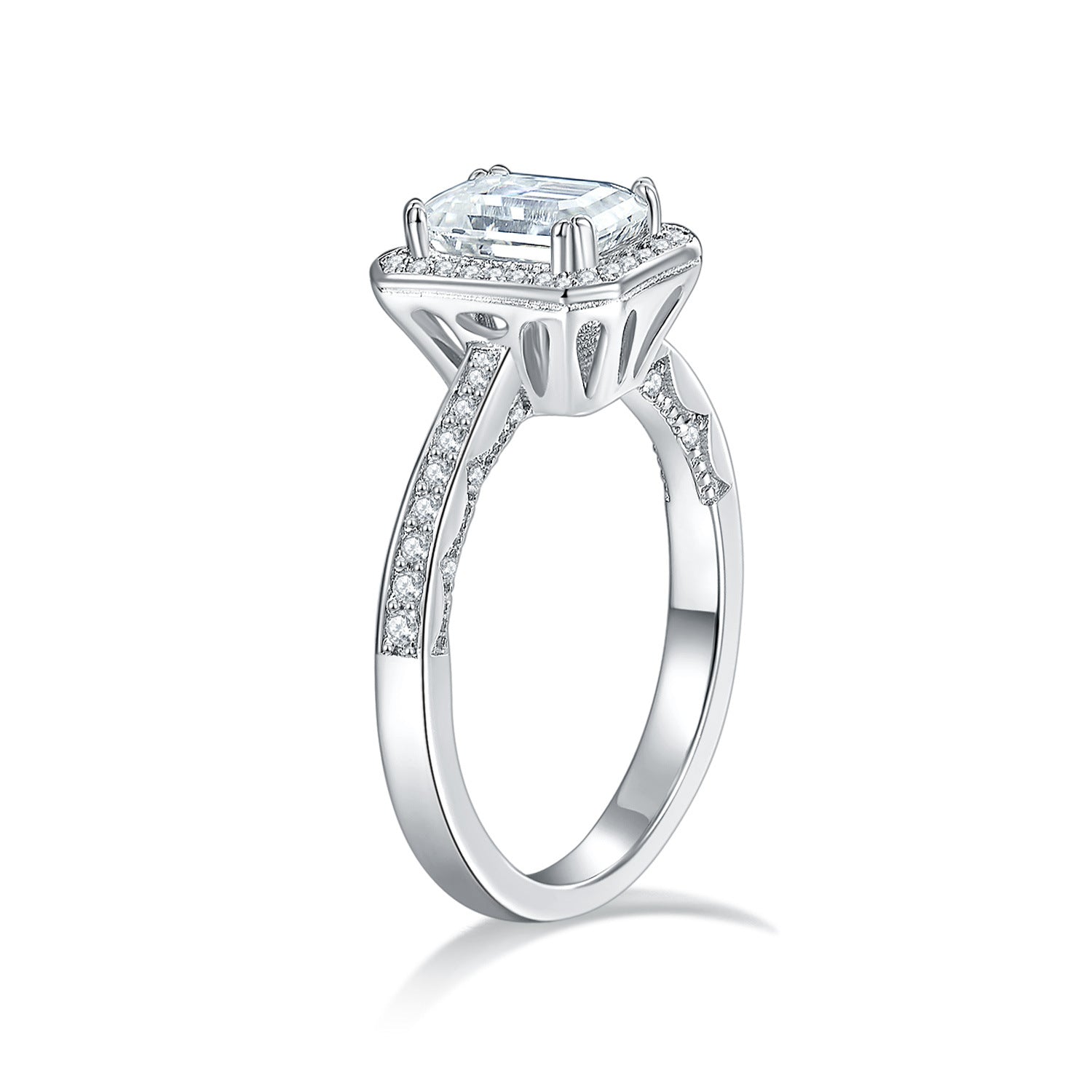 moissanite emerald cut ring 1.25ct D Color Moissanite Ring – Platinum-Plated 925 Silver | engagement rings for women