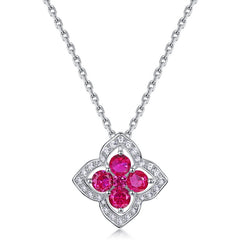 Women’s Lucky Clover Necklace - Delicate Lab-Created Gem in 925 Silver, 17’’ Chain