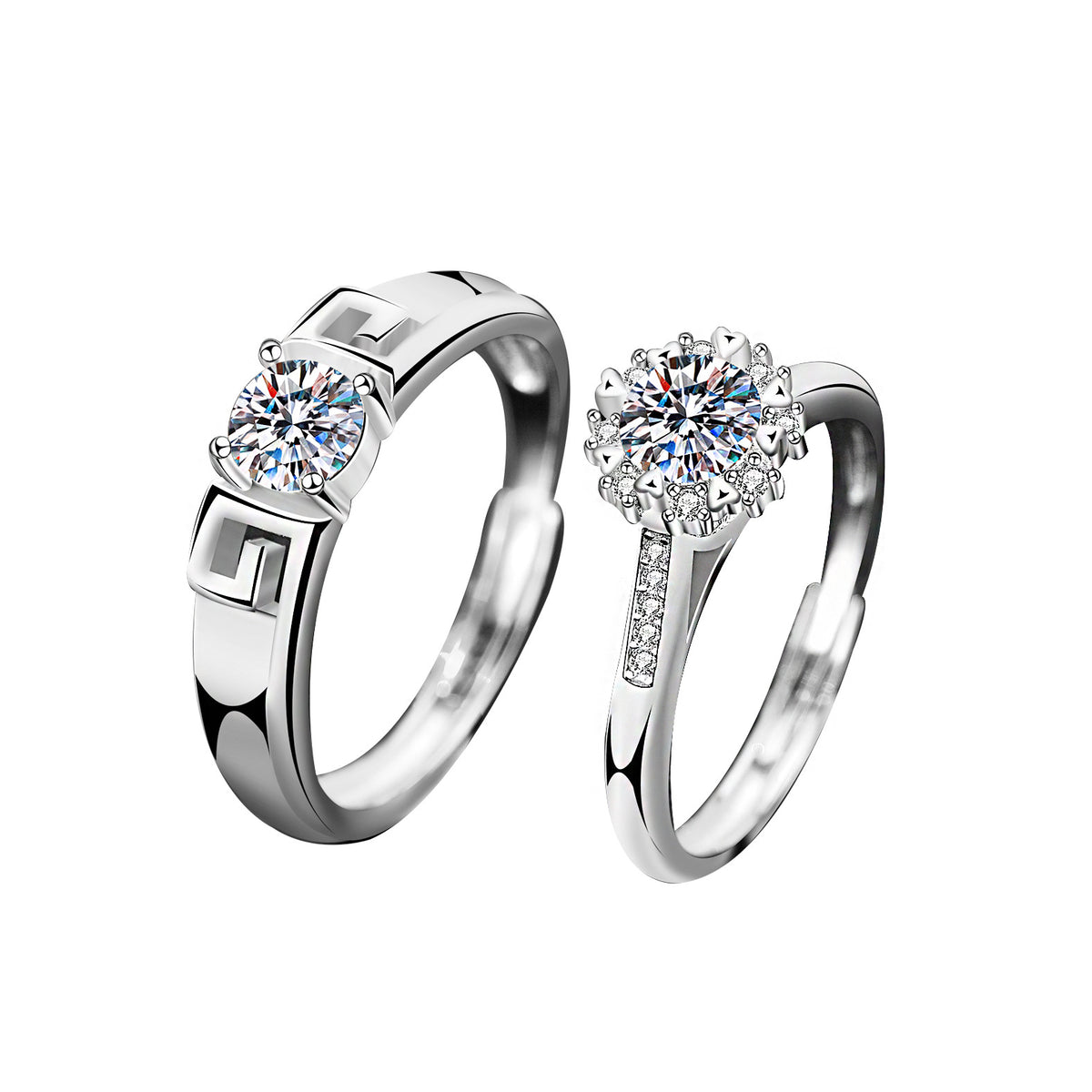 Timeless Love Series Couple Rings – Moissanite in 925 Sterling Silver with Platinum Plating