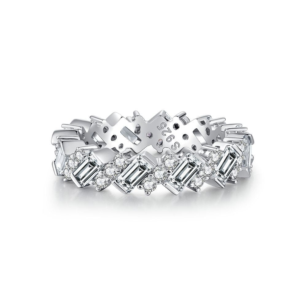 Felistly Jewelry: wedding bands for women New S925 Sterling Silver Emerald Cut Full Diamond Eternity Band Ring - Trendy Viral Sparkling Emerald Green Ring