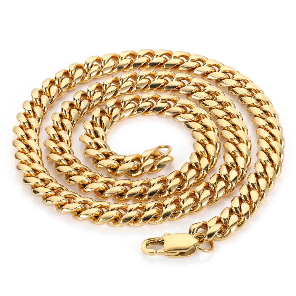 Felistly Jewelry Hip Hop Titanium Steel Cuban Link Chain for Men – 18K Gold Plated Secure Lobster Clasp Anti-Tarnish Trendy Necklace