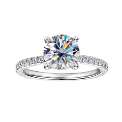 Felistly Jewelry:925 Sterling Silver 2ct Moissanite Ring for Women – High-End Micro Pave Four-Prong Solitaire Ring