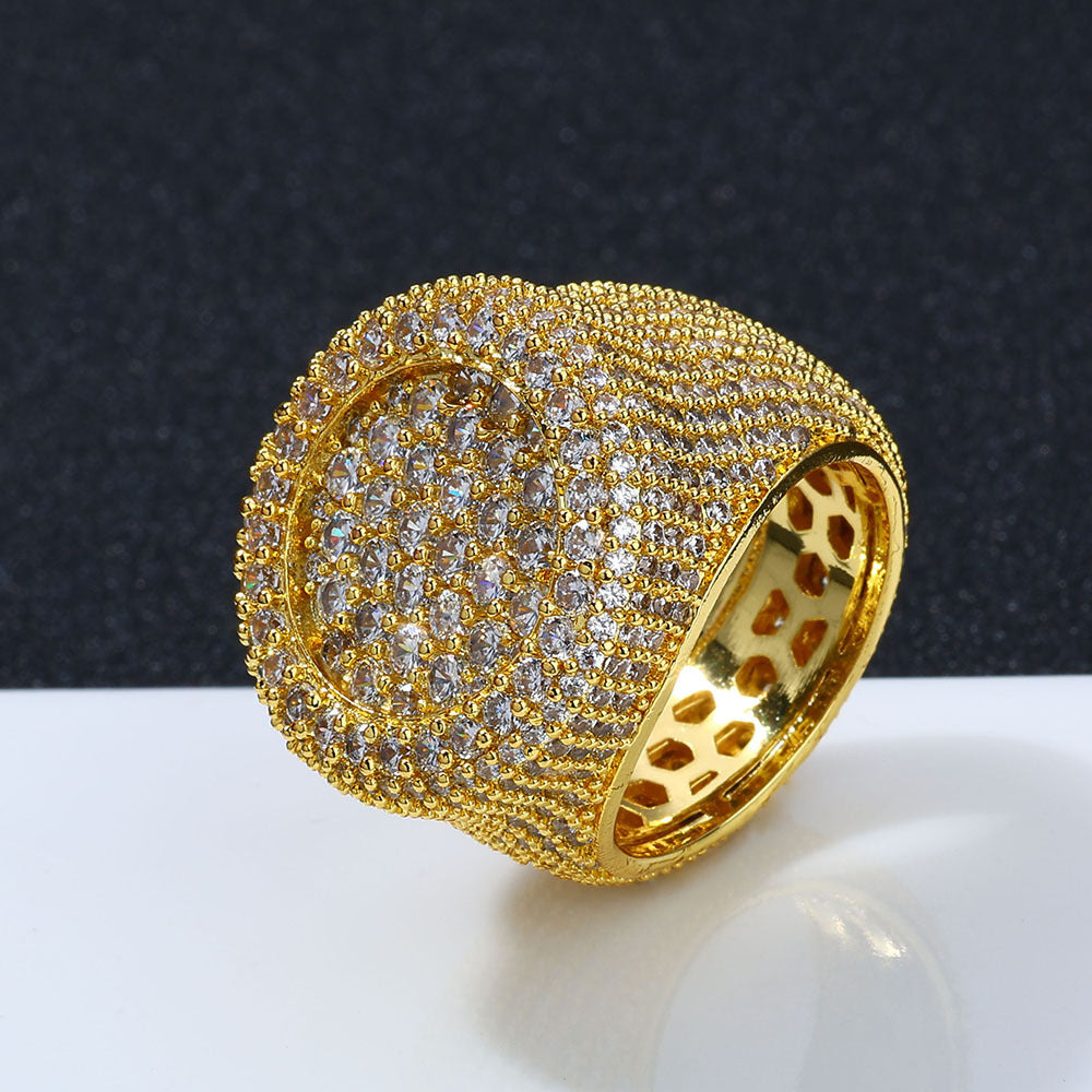 Men's Premium Hip-Hop Style Full Pavé Zircon Dome Ring – Luxury Streetwear Accessory
