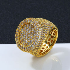Men's Premium Hip-Hop Style Full Pavé Zircon Dome Ring – Luxury Streetwear Accessory
