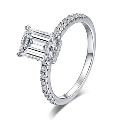 Felistly Jewelry: S925 Sterling Silver moissanite  Rectangular Ring with 3ct Emerald-Cut Gemstone for Women