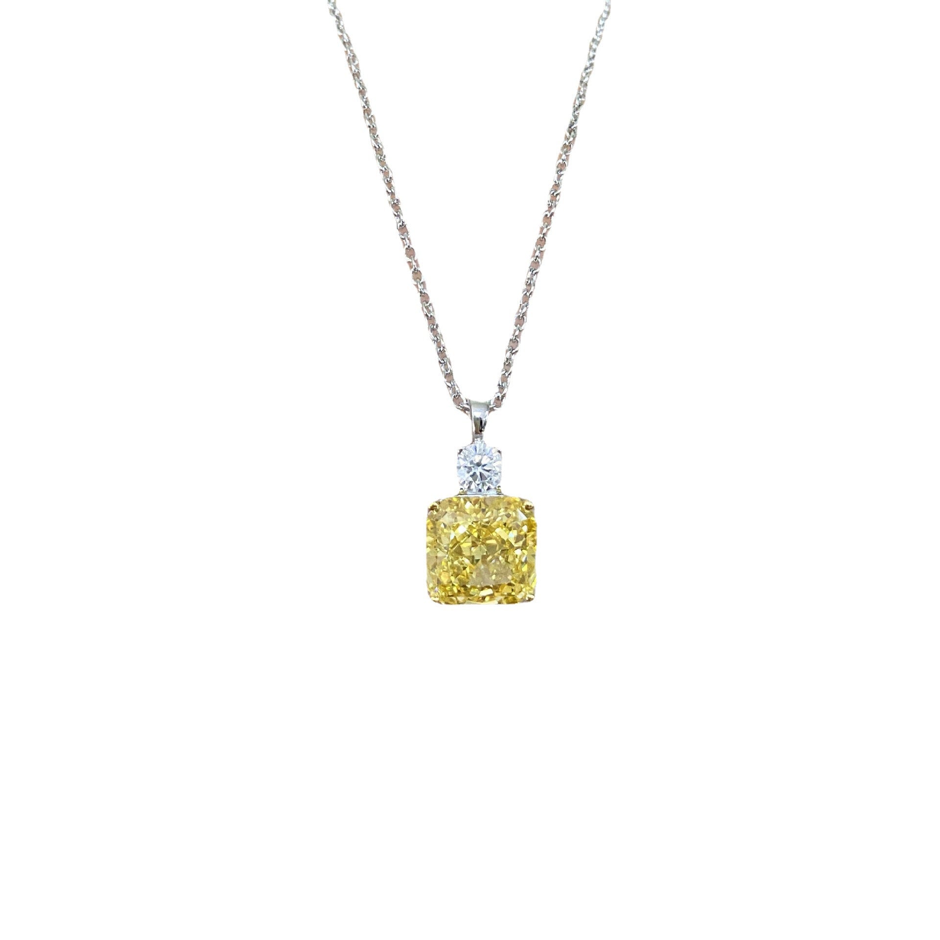 Luxury 10mm Square Octagon Lab Diamond Pendant – 18K Gold Plated Sterling Silver Necklace