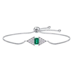 Modern Geometric Bracelet - Lab-Created Emerald & Ruby in 925 Silver (Women's Stackable Jewelry)
