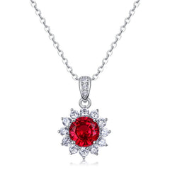 Sunflower Pendant Necklace - Featuring Laboratory-Grown Ruby in 925 Silver