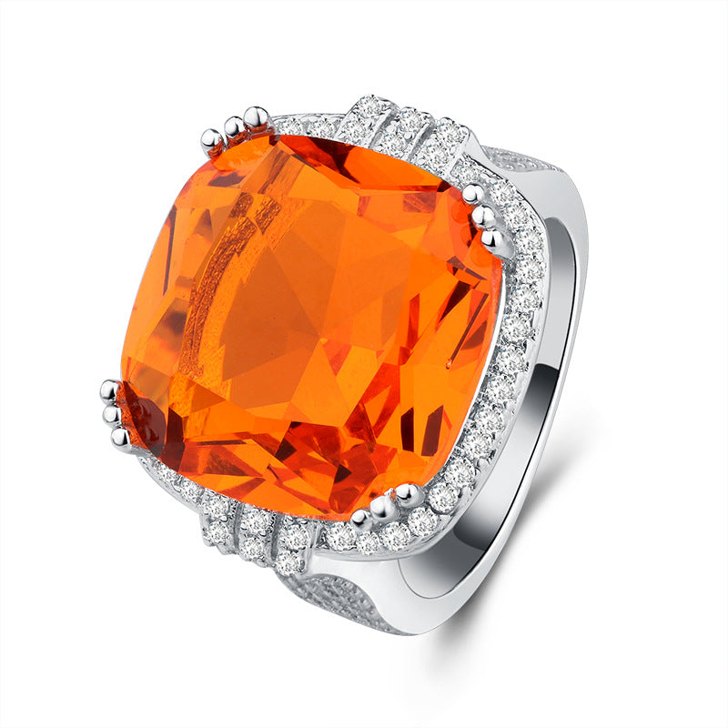 Felistly Jewelry: Luxury Exaggerated Orange Stone Statement Ring for Women, Party Jewelry, Solitaire Prong Setting
