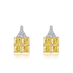 Designer Yellow Diamond Stud Earrings – 925 Silver Snowflake Diamond Halo (Modern Luxury)
