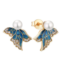 S925 Sterling Silver Butterfly Pearl Earrings for Women – Luxury Minimalist Stud Earrings