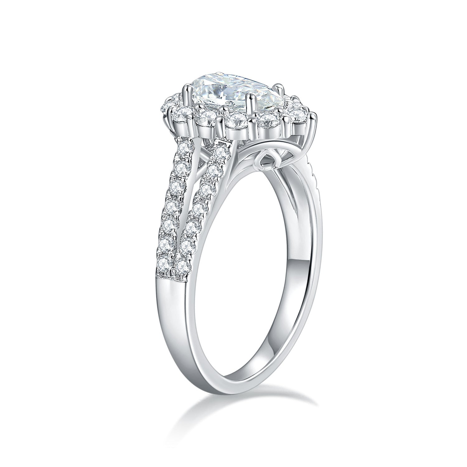 engagement rings for women | 1.74ct D Color Pear Moissanite Ring - Platinum Over Sterling Silver | elongated cushion cut with wedding band