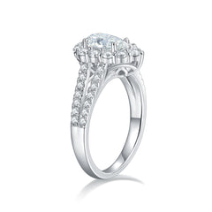 engagement rings for women | 1.74ct D Color Pear Moissanite Ring - Platinum Over Sterling Silver | elongated cushion cut with wedding band