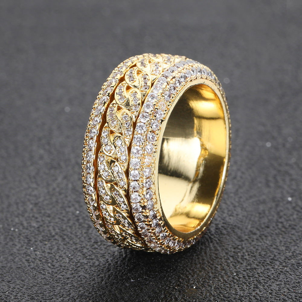 Hip-Hop Cuban Link Ring with Rotatable Zircon – Streetwear Fashion Statement