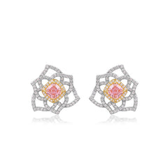 4.5ct Geometric Floral Studs - 925 Silver Pink Lab Diamond Earrings (Understated Elegance)