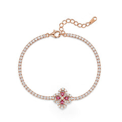 Four-Leaf Luck Bracelet - Lab Ruby & 925 Silver Minimalist Stackable Jewelry