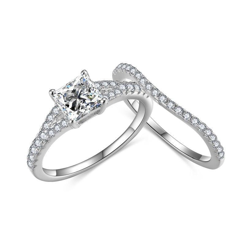 Princess Cut 1ct Moissanite Ring - 925 Silver with Platinum Plating
