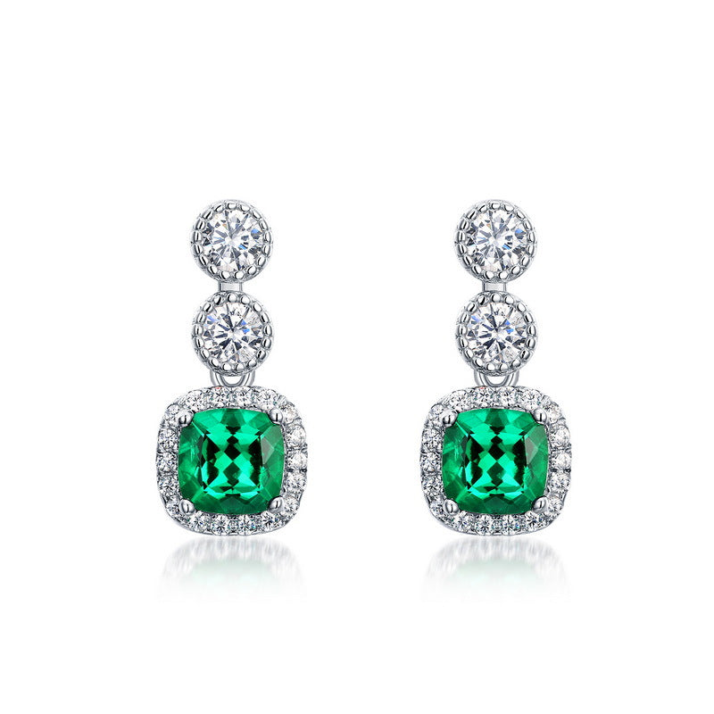 Vintage Lab-Created Emerald Drop Earrings – 925 Silver Heirloom Jewelry