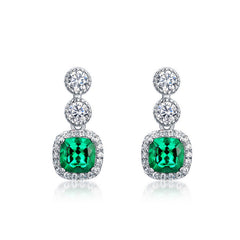 Vintage Lab-Created Emerald Drop Earrings – 925 Silver Heirloom Jewelry