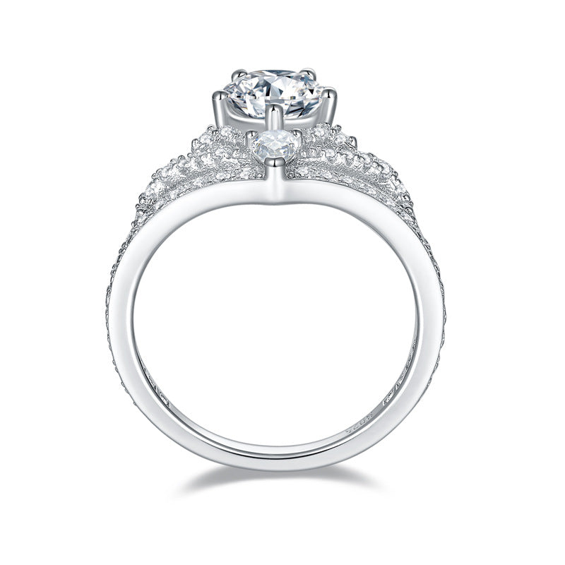 engagement rings for women | Luxury 1ct + 0.8ct D Moissanite Crown Ring – Platinum-Plated 925 Silver |